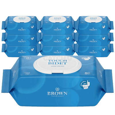 브라운 저자극 터치 비데 화장실용 물티슈 캡형 80매 10팩