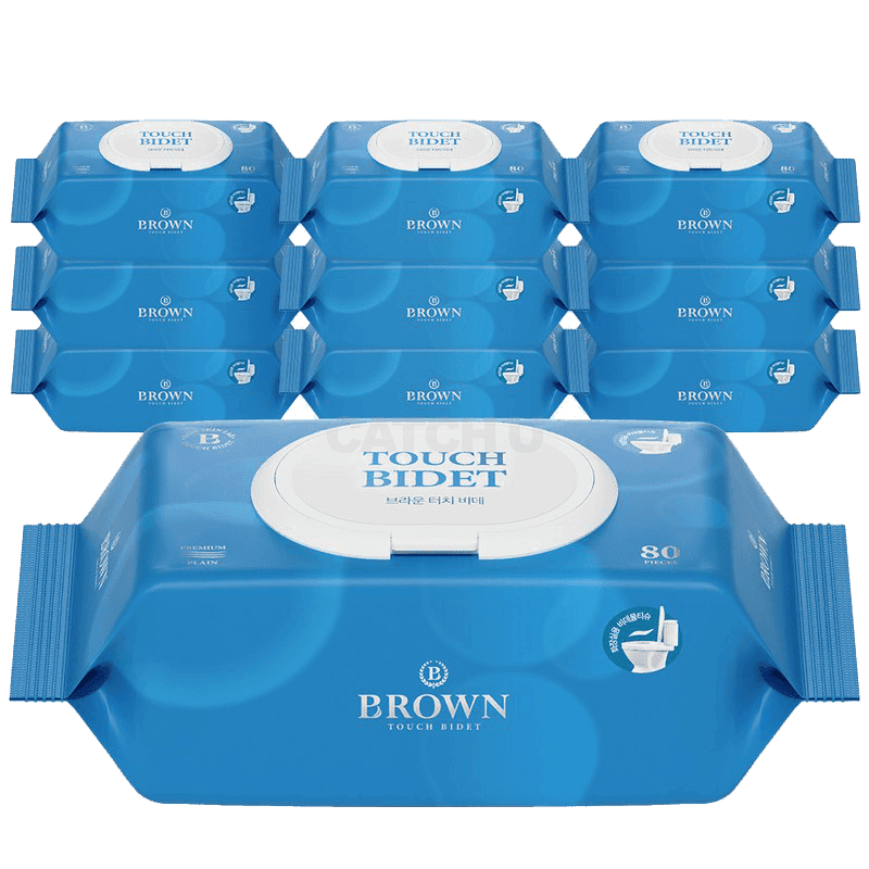 브라운 저자극 터치 비데 화장실용 물티슈 캡형, 80매입, 10개