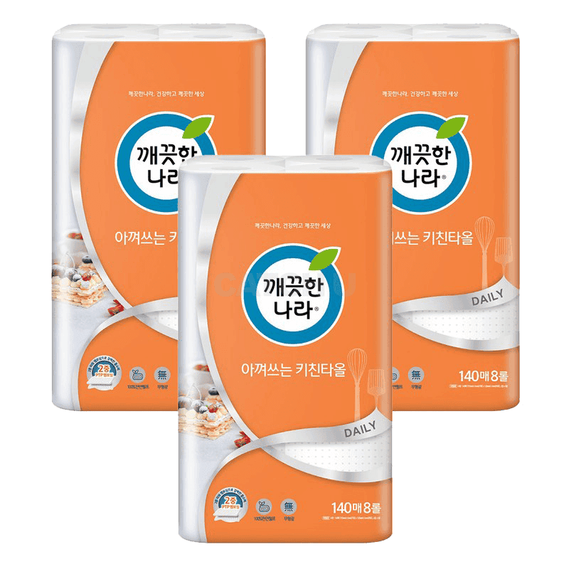 [캐치딜 전용] 깨끗한나라 아껴쓰는 천연펄프 키친타올 140매, 140매, 24개