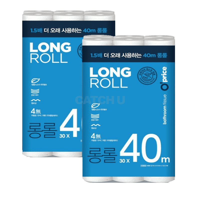 오프라이스 더 오래쓰는 롱롤 3겹 화장지 40m, 30롤, 2개