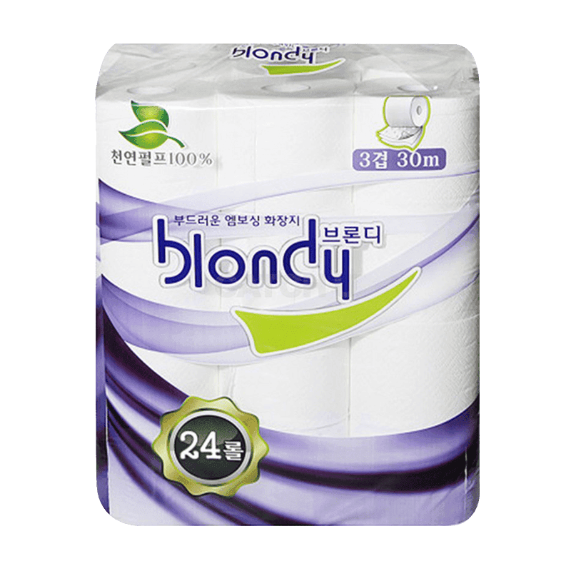 브론디 3겹 물에 녹는 고급 천연펄프 롤 화장지 30m