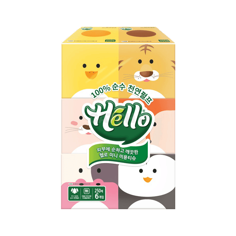 헬로 미니 천연펄프 미용티슈, 250개입, 6개
