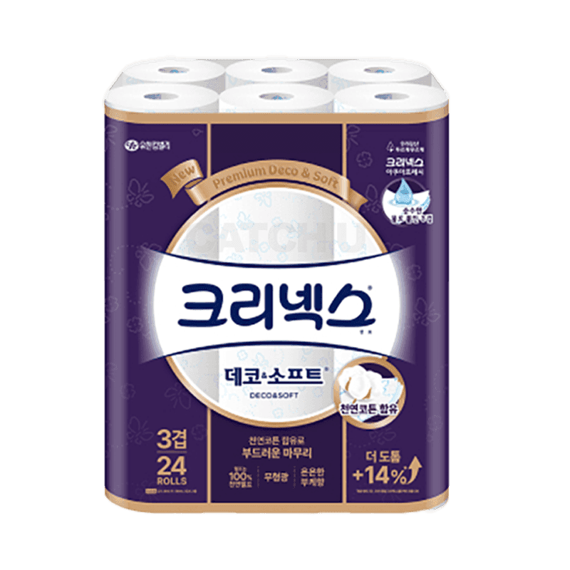 크리넥스 천연펄프 데코앤소프트 3겹 롤화장지 28m X 24롤 + 24롤