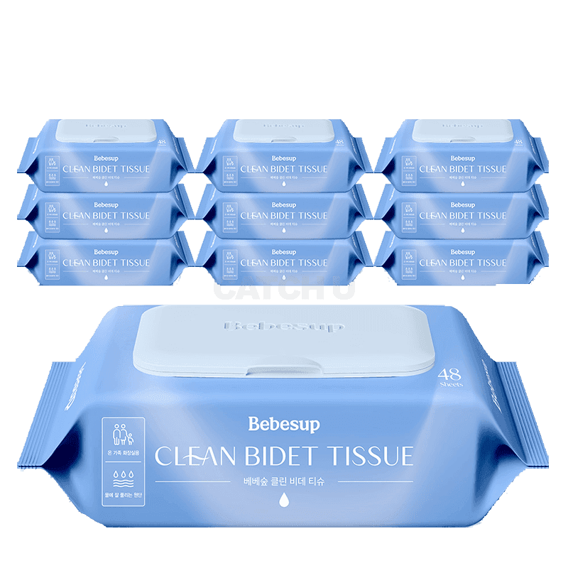 베베숲 클린 비데티슈 캡형 화장실용 비데 물티슈 48매, 10개