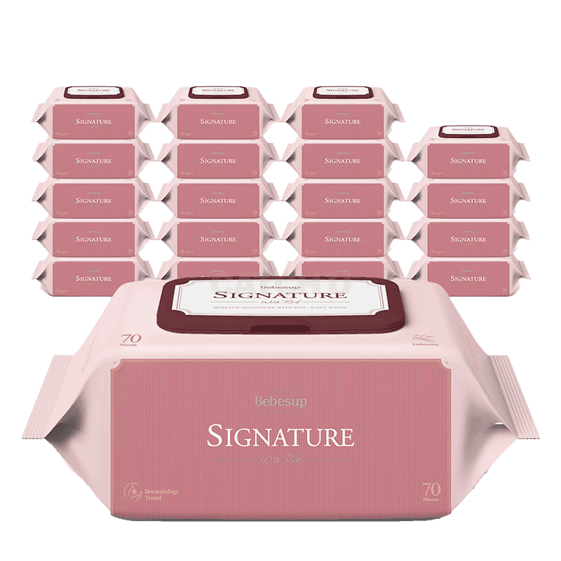 베베숲 시그니처 위드레드 캡형 두꺼운 아기물티슈 70매, 20개