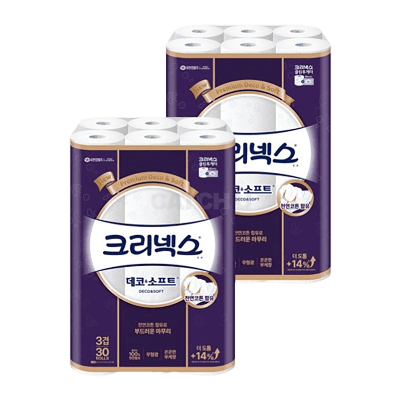 크리넥스 데코 & 소프트 천연펄프 3겹 고급롤화장지 27m, 27m, 30개입, 2개