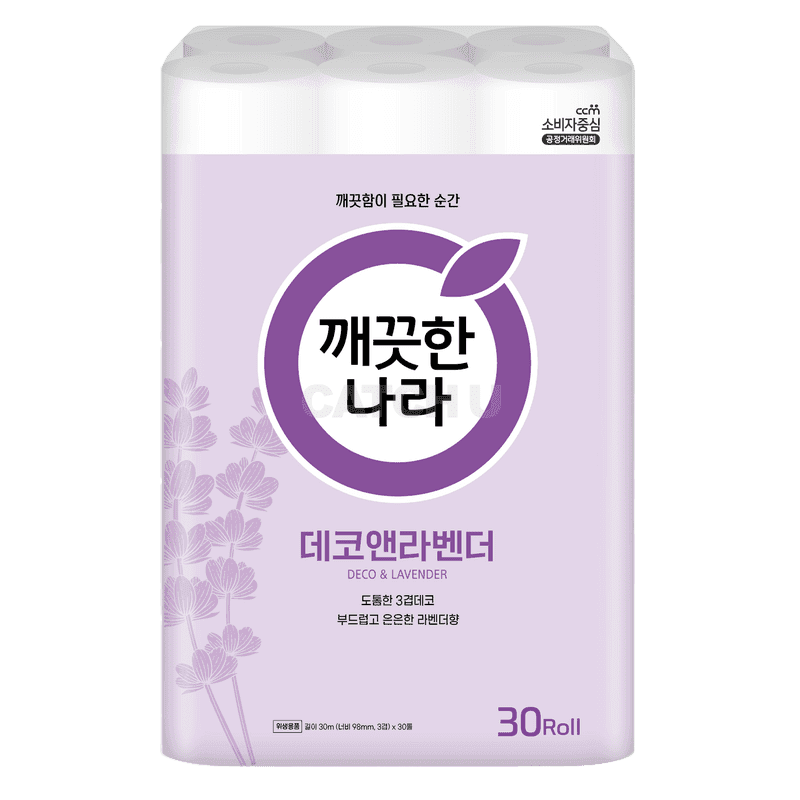 깨끗한나라 3겹 데코앤라벤더 고급롤화장지 30m, 30m, 30개입, 1개