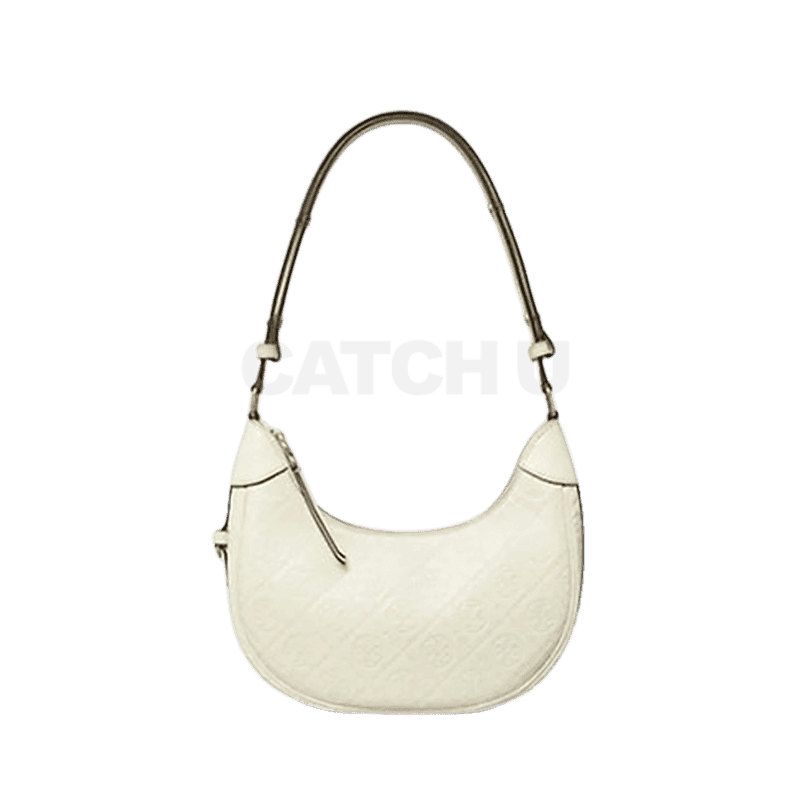 토리버치 티 모노그램 레더 크레센트 백 - 라이트 크림 [옵션 랜덤 발송]