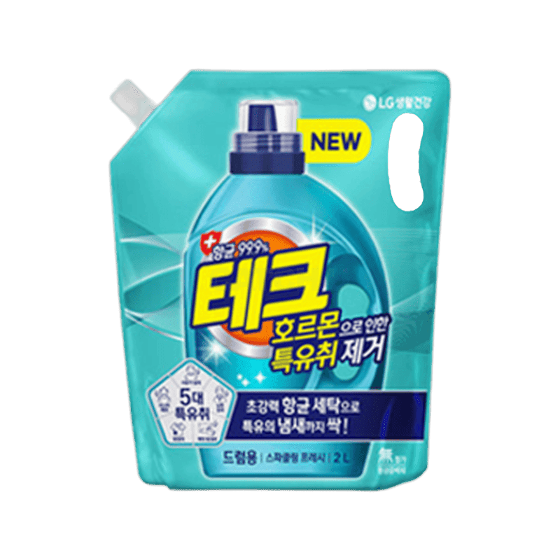 엘지생활건강 테크 호르몬으로 인한 특유취 제거 스파클링 프레시향 액체세제 드럼용 리필 2L 프레시, 4개