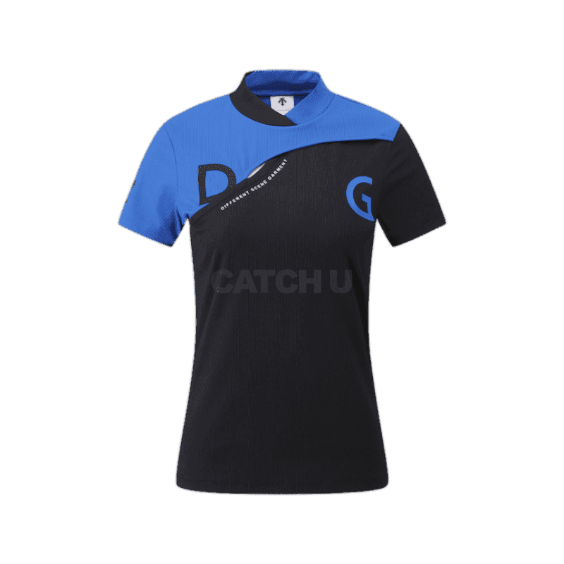 데상트골프 여성 컬러 블럭 골지 반팔 티셔츠 DQ12WFTS34