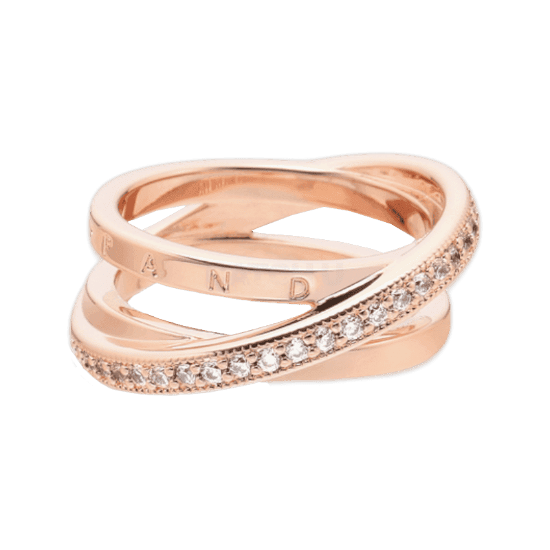 판도라 크로스오버 파베 트리플 밴드 로즈 반지 189057C01