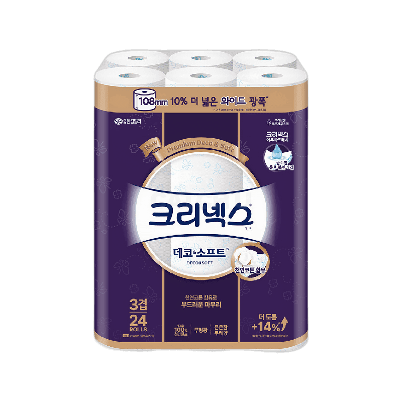크리넥스 데코앤소프트 천연펄프 화장지 3겹 33m 24롤, 2팩