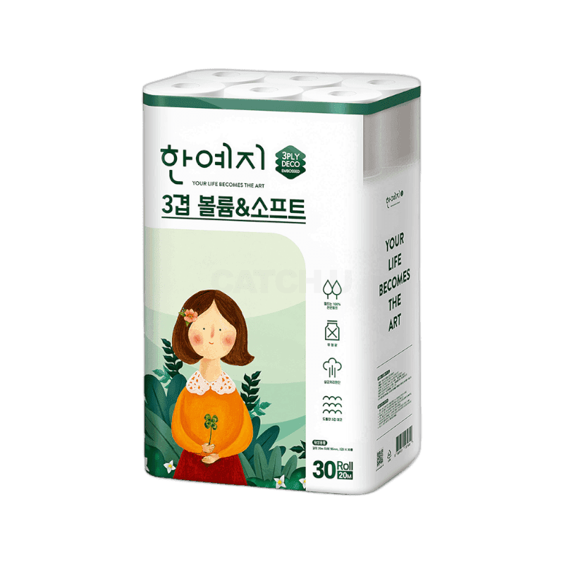 한예지 볼륨앤소프트 화장지 3겹 20m 30롤, 3팩