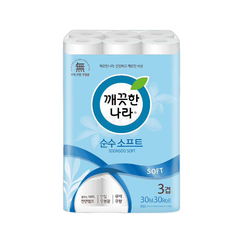 깨끗한나라 순수 소프트 화장지 3겹 30m 30롤, 3팩