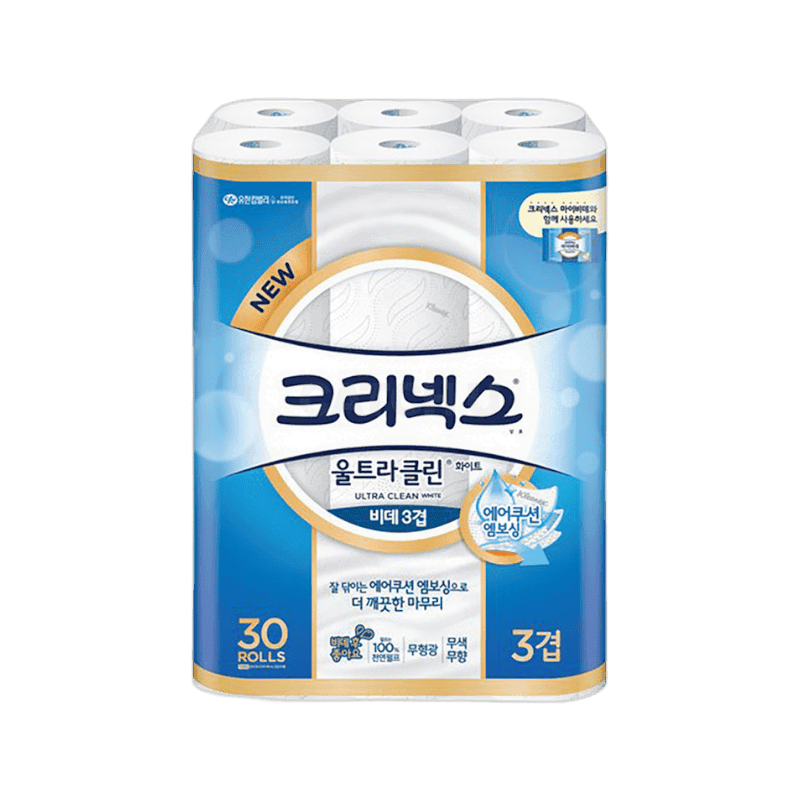 유한킴벌리 크리넥스 울트라클린 화이트 비데 3겹 30m 30롤, 1팩