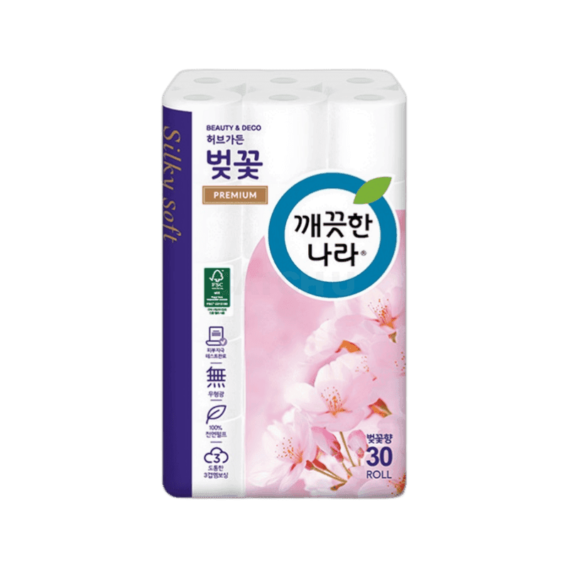 깨끗한나라 벚꽃 프리미엄 화장지 3겹 27m 30롤