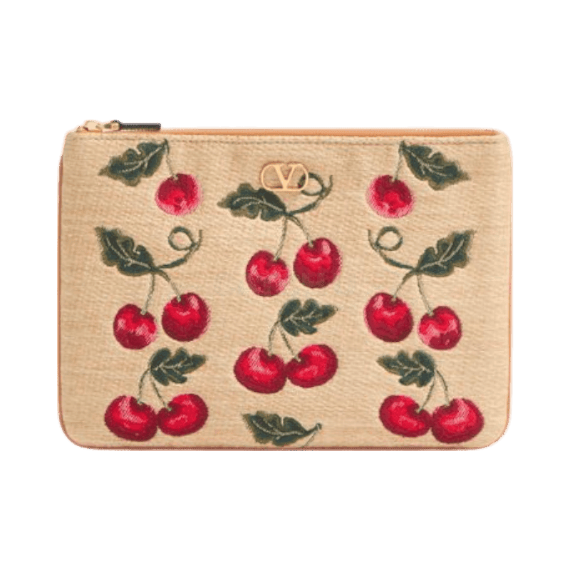 발렌티노 브이로고 시그니처 체리픽 자카드 라피아 파우치 6W0P0AK4CJR_R9F