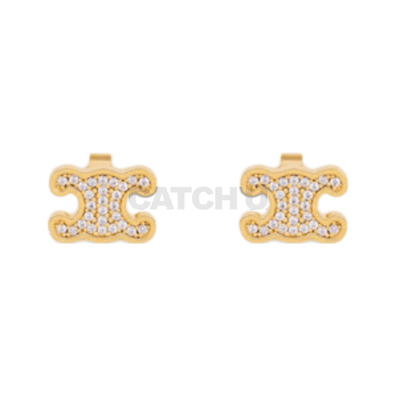 셀린느 트리옹프 라인스톤 스터드 - 스트라스 & 골드 피니시 브라스 골드 461EZ6BZI35OR