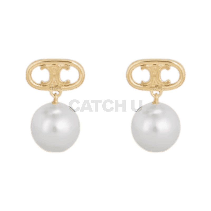 셀린느 CELINE 레 페를르 귀걸이 - 골드 피니시 브라스 & 글라스 펄 골드아이보리 46W796BPE01GI