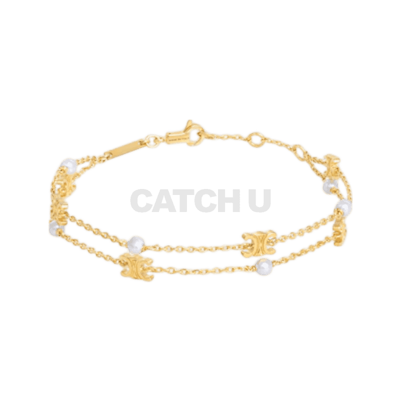 셀린느 트리옹프 펄 더블 팔찌 - 골드 피니시 브라스 & 레진 펄 골드아이보리 460PL6PRB01GI