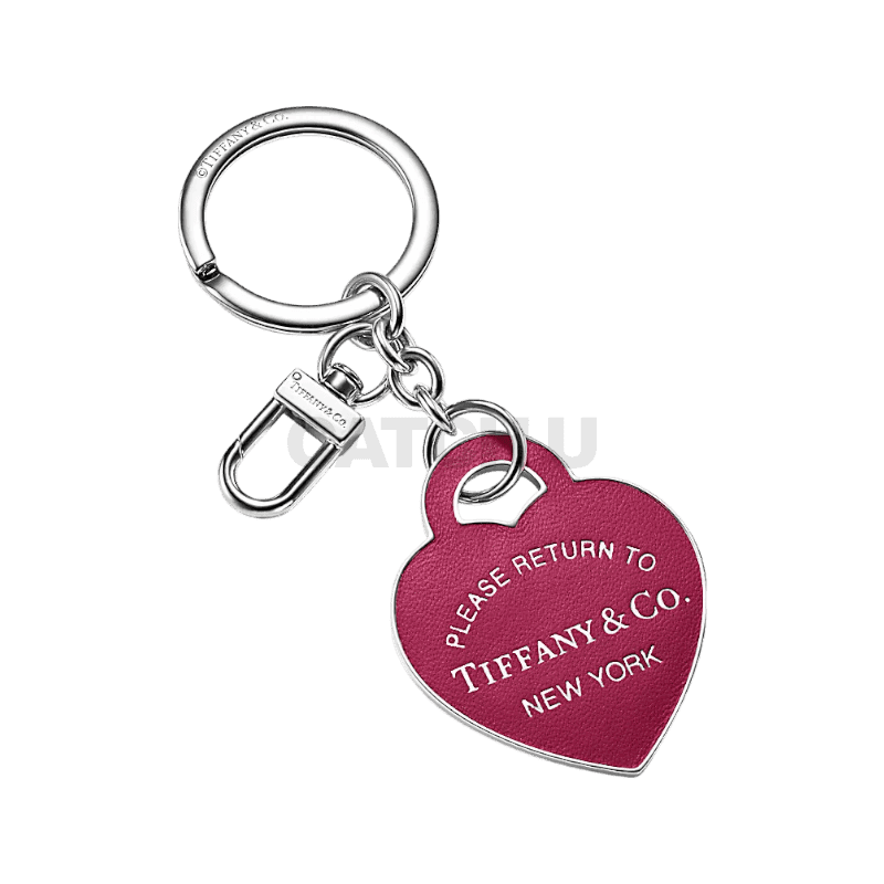 티파니앤코 리턴 투 티파니™ 레더 인레이드 하트 태그 키 링, 팔라듐 도금 브라스 73472539