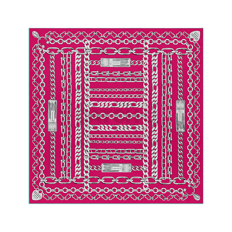 티파니앤코 리턴 투 티파니™ 체인 스퀘어 스카프, 푸시아 실크 73250471