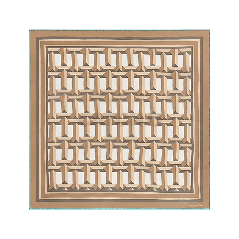 티파니앤코 Tiffany T True 스퀘어 스카프, 카멜 브라운 실크 72020391