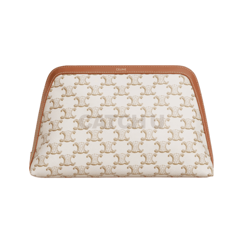 셀린느 라지 코스메틱 파우치 트리옹프 캔버스 & 카프스킨 화이트 4M1642CZJ.01BC