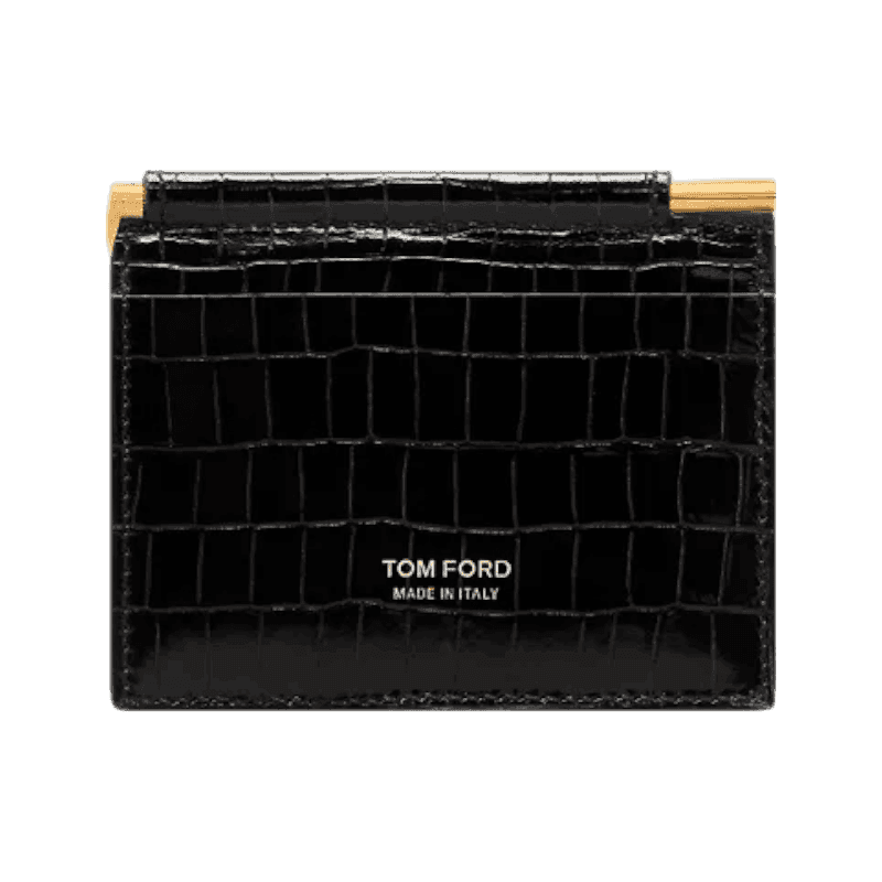톰포드 T 라인 스탬프드 크로커다일 폴딩 머니클립 카드지갑 