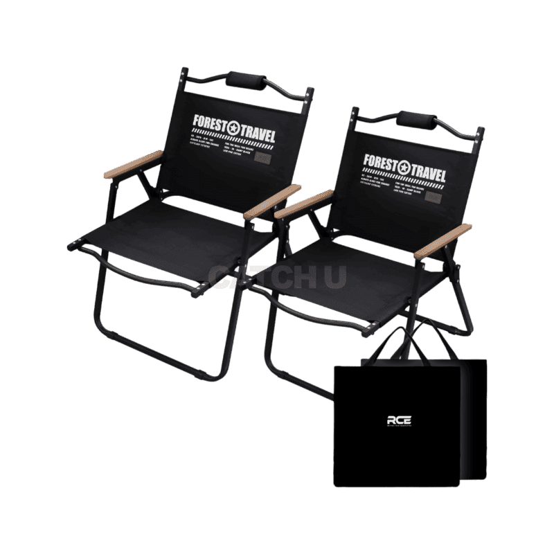 로티 감성 휴대용 경량 로우체어 접이식 캠핑의자 L, 블랙, 2개