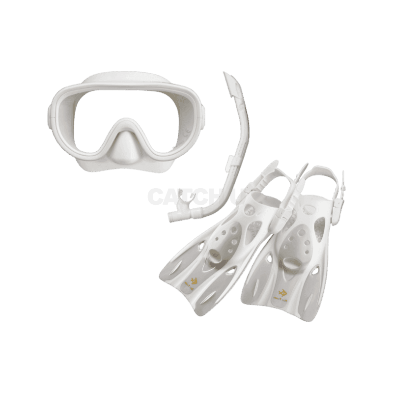 투사 스노쿨링 마스크 스노클 오리발 핀 세트 스노클링 물안경 물놀이 장비 화이트