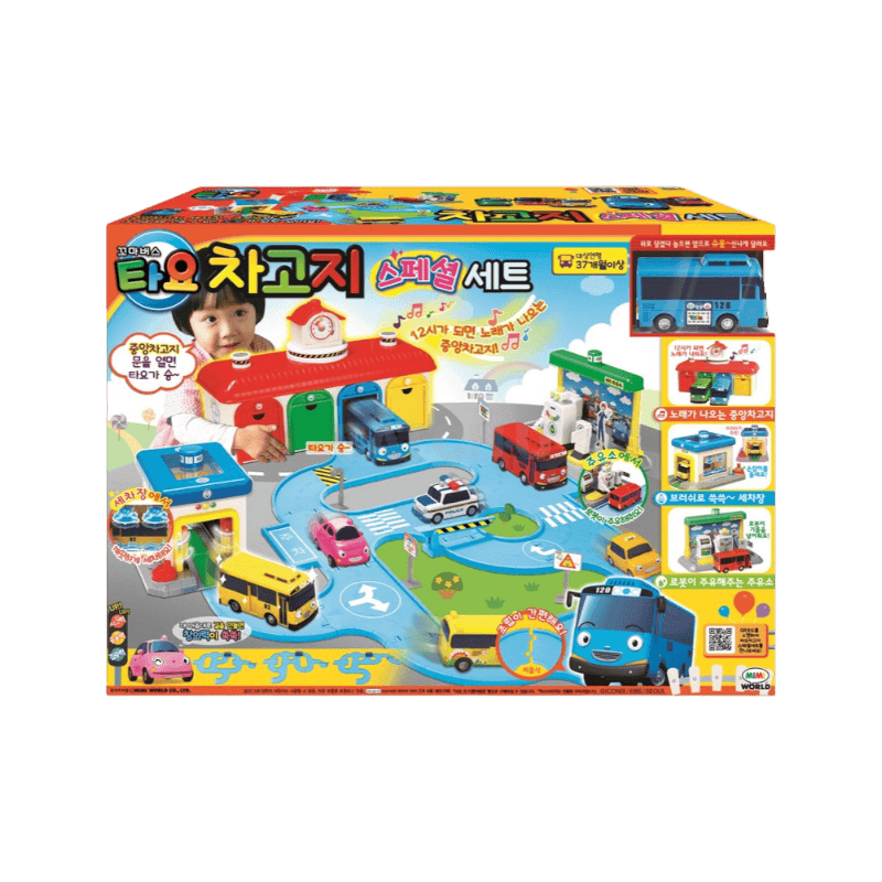 타요 미미월드 꼬마버스 타요 차고지 스페셜 세트 자동차 작동완구, 혼합색상, 1개