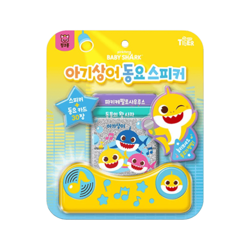핑크퐁 마이리틀타이거 아기상어 동요 스피커 + 동요 카드 30장 멜로디완구 세트, 혼합색상, 1개