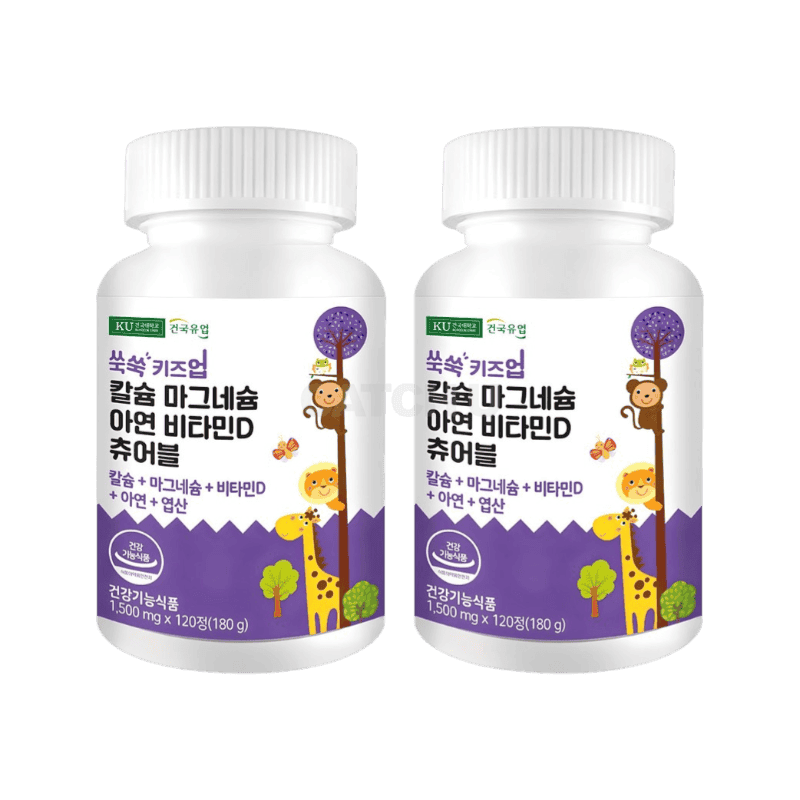 건국유업 쑥쑥 키즈업 칼슘 마그네슘 아연 비타민D 츄어블 180g, 120정, 2개