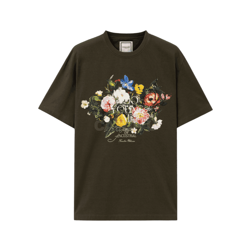 우영미 카키 플라워 로고 티셔츠 W253TS26705K 44, 46, 48, 50, 52