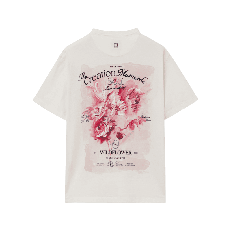 우영미 아이보리 플라워 백로고 티셔츠 W251TS06761I 44, 46, 48, 50, 52, 54
