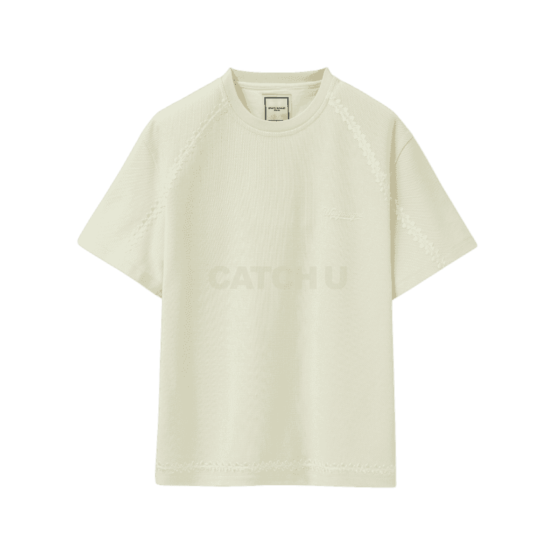 우영미 아이보리 라인 자수 티셔츠 W251TS09734I 44, 46, 48, 50, 52