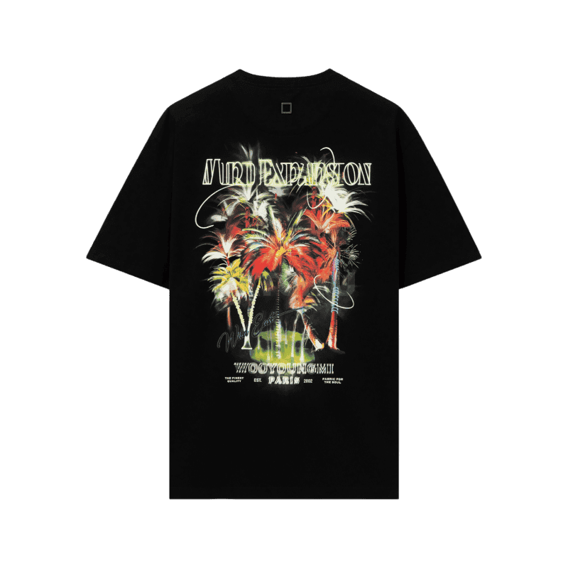 우영미 블랙 야자수 그래픽 티셔츠 W251TS04718B 44, 46, 48, 50, 52, 54