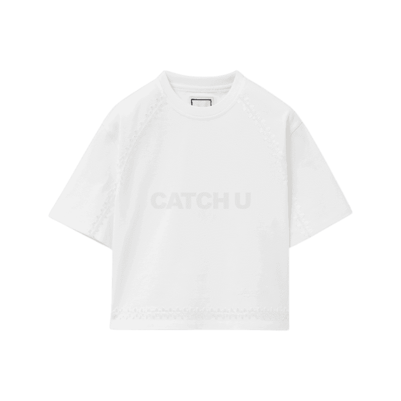 우영미 화이트 라인 자수 크롭 티셔츠 M251TS09736W 34, 36