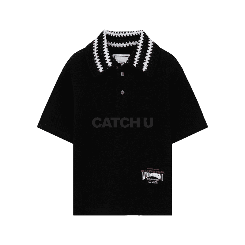 우영미 블랙 칼라 디테일 크롭 폴로 티셔츠 M251TS16741B 34, 36, 38