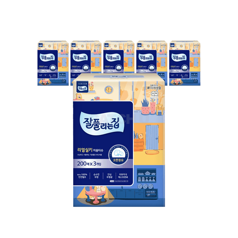 잘풀리는집 리얼 실키 천연펄프 미용티슈 200매, 200매, 6개
