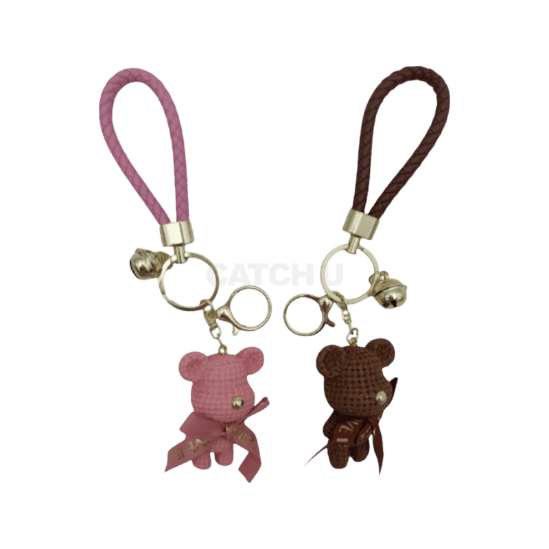 엔디와이 곰돌이 자동차 키링, 2개, 핑크 + 브라운