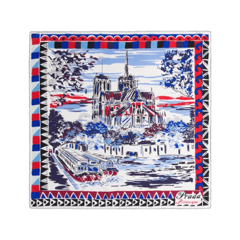 프라다 피토레스크 파리 프린트 실크 풀라드 90x90 1FF001_2A92_F0124