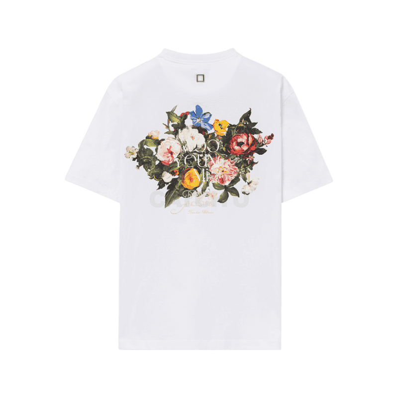우영미 화이트 플라워 백로고 티셔츠 W253TS06701W 44, 46, 48, 50, 52, 54