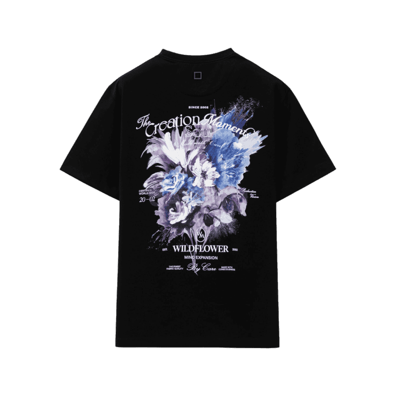 우영미 블랙 플라워 백로고 티셔츠 W251TS06708B 44, 46, 48, 50, 52, 54